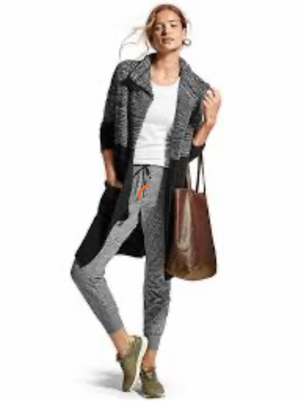 Athleta Cozy Two-Tone Open-Front Cardigan Sweater - Black/Gray